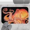 Red Octopus On Black Watercolor Art Bath Mat Home Decor