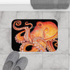 Red Octopus On Black Watercolor Art Bath Mat Home Decor