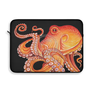 Red Octopus On Black Watercolor Art Laptop Sleeve 15
