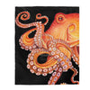 Red Octopus On Black Watercolor Art Velveteen Plush Blanket 50 × 60 All Over Prints