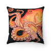 Red Octopus On Black Watercolor Square Pillow Home Decor