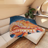 Red Octopus Stars Midnight Blue Watercolor Art Tan Sherpa Blanket Home Decor