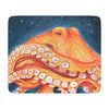 Red Octopus Stars Midnight Blue Watercolor Art Tan Sherpa Blanket Home Decor