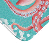 Red Octopus Teal Pattern Watercolor Bath Mat Home Decor