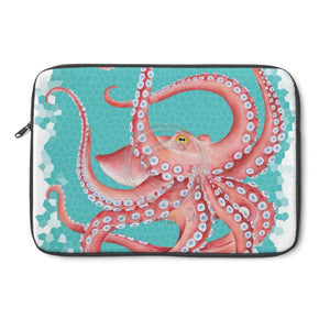 Red Octopus Teal Pattern Watercolor Laptop Sleeve 13