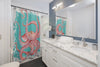 Red Octopus Teal Pattern Watercolor Shower Curtain Home Decor