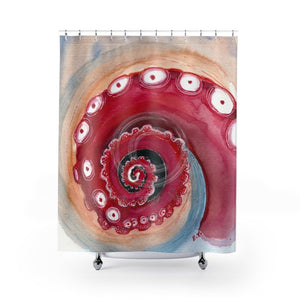 Red Octopus Tentacle Art Shower Curtain 71 × 74 Home Decor