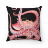 Red Octopus Tentacles Black Ink Art Square Pillow 14X14 Home Decor