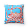 Red Octopus Tentacles Blue Pattern Square Pillow Home Decor