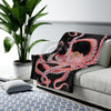 Red Octopus Tentacles Dance On Black Watercolor Art Velveteen Plush Blanket All Over Prints