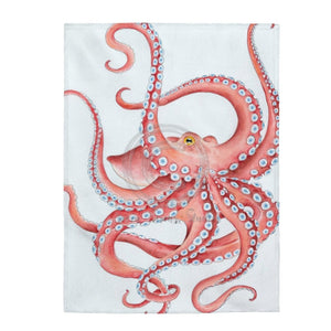 Red Octopus Tentacles Dance On White Watercolor Art Velveteen Plush Blanket 60 × 80 All Over Prints