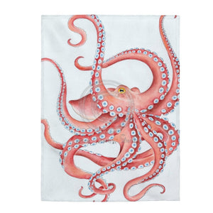 Red Octopus Tentacles Dance On White Watercolor Art Velveteen Plush Blanket 60 × 80 All Over Prints