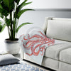 Red Octopus Tentacles Dance On White Watercolor Art Velveteen Plush Blanket All Over Prints
