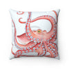 Red Octopus Tentacles Light Grey Ink Art Square Pillow Home Decor