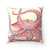 Red Octopus Tentacles Oatmeal Ii Watercolor Art Square Pillow Home Decor