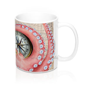 Red Octopus Tentacles Vintage Map Art Mug 11Oz