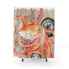 Red Octopus Tentacles Vintage Map Compass Shower Curtains 71 X 74 Home Decor