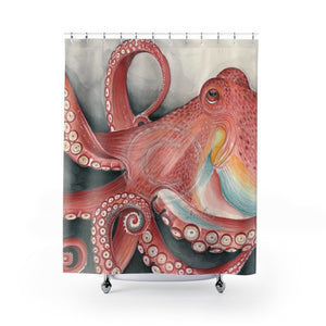 Red Octopus Tentacles Watercolor Shower Curtain 71 × 74 Home Decor