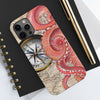 Red Octopus Vintage Beige Map Compass Art Case Mate Tough Phone Cases