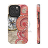 Red Octopus Vintage Beige Map Compass Art Case Mate Tough Phone Cases Iphone 14 Pro