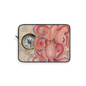 Red Octopus Vintage Beige Map Compass Art Laptop Sleeve 15