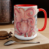 Red Octopus Vintage Beige Map Compass Art Two-Tone Coffee Mugs 15Oz Mug