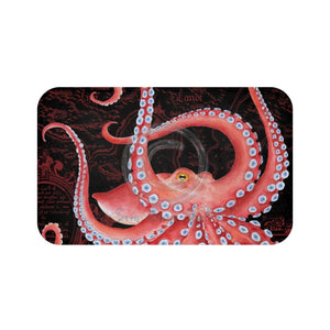 Red Octopus Vintage Map Black Art Bath Mat Large 34X21 Home Decor