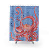 Red Octopus Vintage Map Blue Shower Curtain 71X74 Home Decor