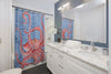 Red Octopus Vintage Map Blue Shower Curtain Home Decor