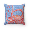 Red Octopus Vintage Map Blue Square Pillow 14X14 Home Decor