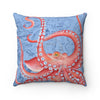 Red Octopus Vintage Map Blue Square Pillow Home Decor