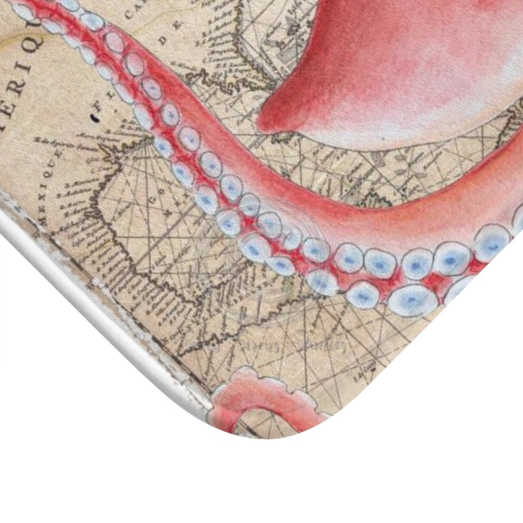 Red Octopus Vintage Map Compass Bath Mat – Seven Sirens Studios