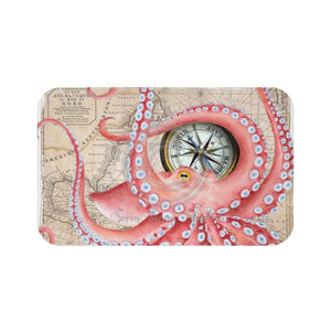 Red Octopus Vintage Map Compass Bath Mat Large 34X21 Home Decor