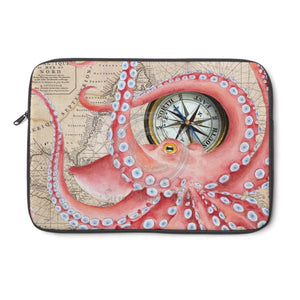 Red Octopus Vintage Map Compass Laptop Sleeve 13