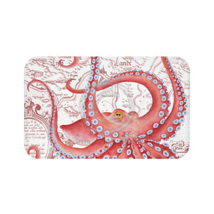 Red Octopus Vintage Map White Art Bath Mat Large 34X21 Home Decor