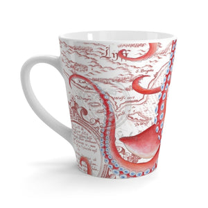 Red Octopus Vintage Map White Latte Mug 12Oz Mug