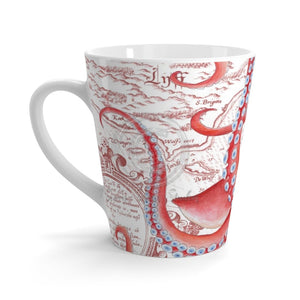 Red Octopus Vintage Map White Latte Mug 12Oz Mug