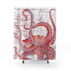 Red Octopus Vintage Map White Shower Curtain 71X74 Home Decor