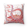 Red Octopus Vintage Map White Square Pillow 14X14 Home Decor