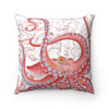 Red Octopus Vintage Map White Square Pillow Home Decor