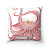 Red Octopus Watercolor Art Warm White Background Square Pillow Home Decor