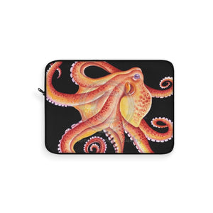 Red Octopus Watercolor On Black Art Laptop Sleeve 15