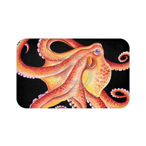 Red Octopus Watercolor On Black Bath Mat 34 × 21 Home Decor