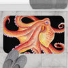 Red Octopus Watercolor On Black Bath Mat Home Decor