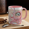 Red Octopus Watercolor Vintage Map Compass On White Art Accent Coffee Mug 11Oz