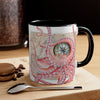 Red Octopus Watercolor Vintage Map Compass On White Art Accent Coffee Mug 11Oz