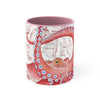 Red Octopus Watercolor Vintage Map On White Art Accent Coffee Mug 11Oz Pink /