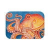 Red Orange Octopus On Blue Watercolor Ink Art Bath Mat 24 × 17 Home Decor