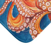 Red Orange Octopus On Blue Watercolor Ink Art Bath Mat Home Decor