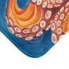 Red Orange Octopus On Blue Watercolor Ink Art Bath Mat Home Decor